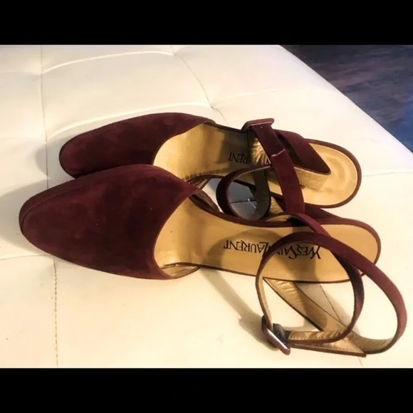 Vintage Yves Saint Laurent YSL Burgundy Suede Heels in Box - Size 7.5 - Picture 10 of 15